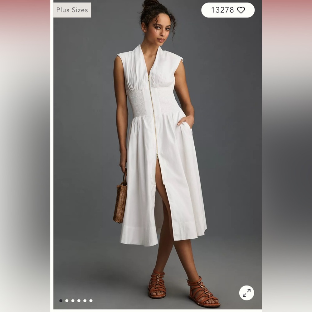 The Tommie Cap-Sleeve Smocked Front-Zip Shirt Dress